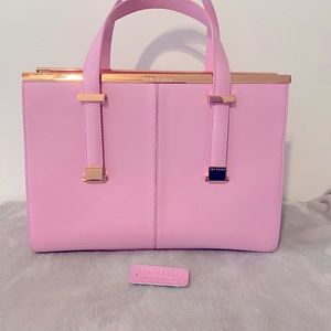 Ted Baker London DUSKY PINK LEATHER METAL BAR TOTE BAG FREE SHIPPING